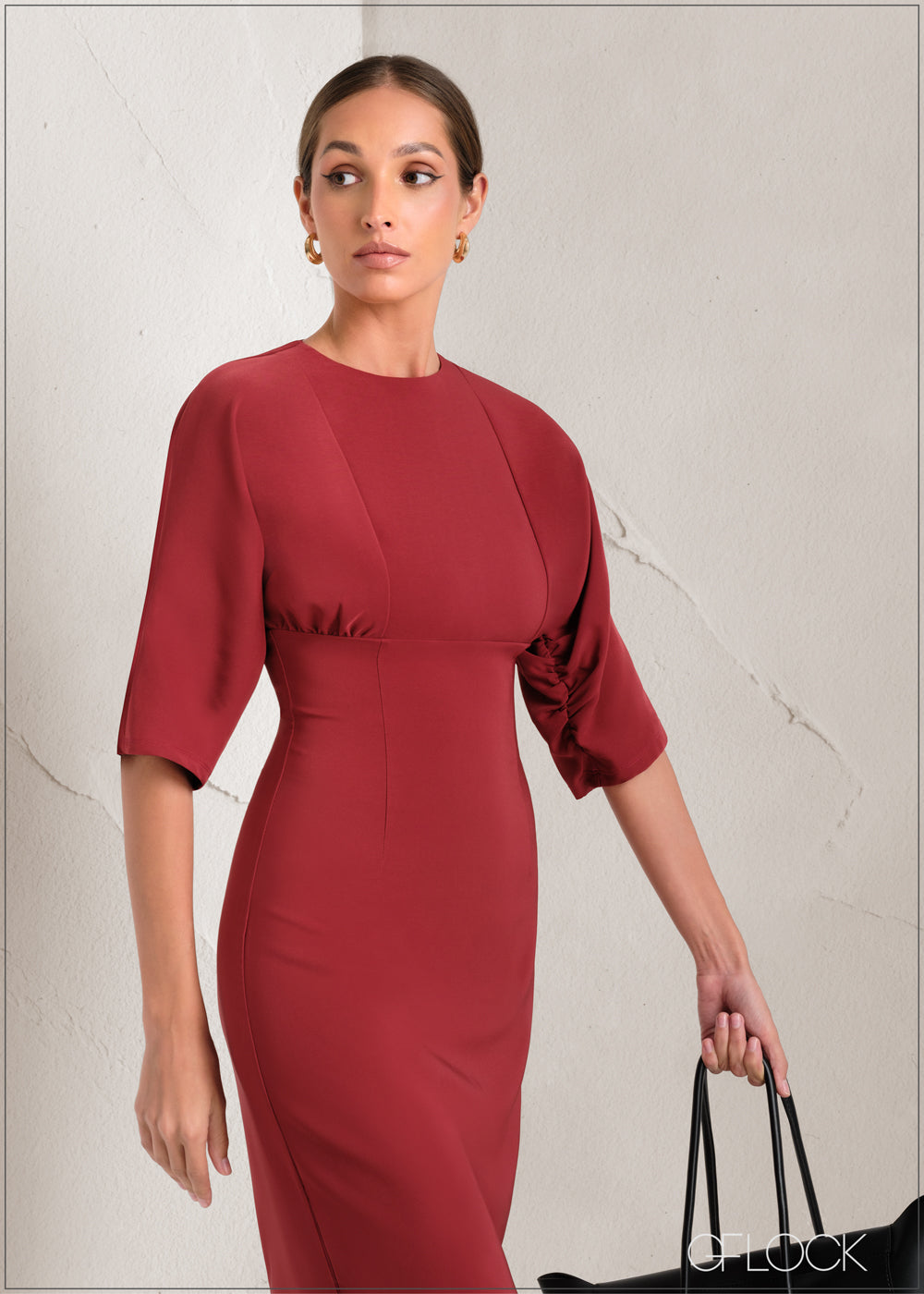 Midi Dress With Ruched Sleeve - 061223