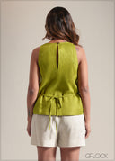 High Neck Linen Top - 250825