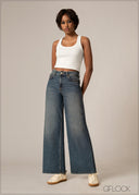 Mid Wash Wide Leg Jean - Short Length - 220826D
