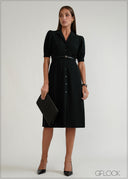 Collared Belt Detailed Midi Dress - 070926