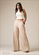Side Pleated Wide Leg Pant - 300626