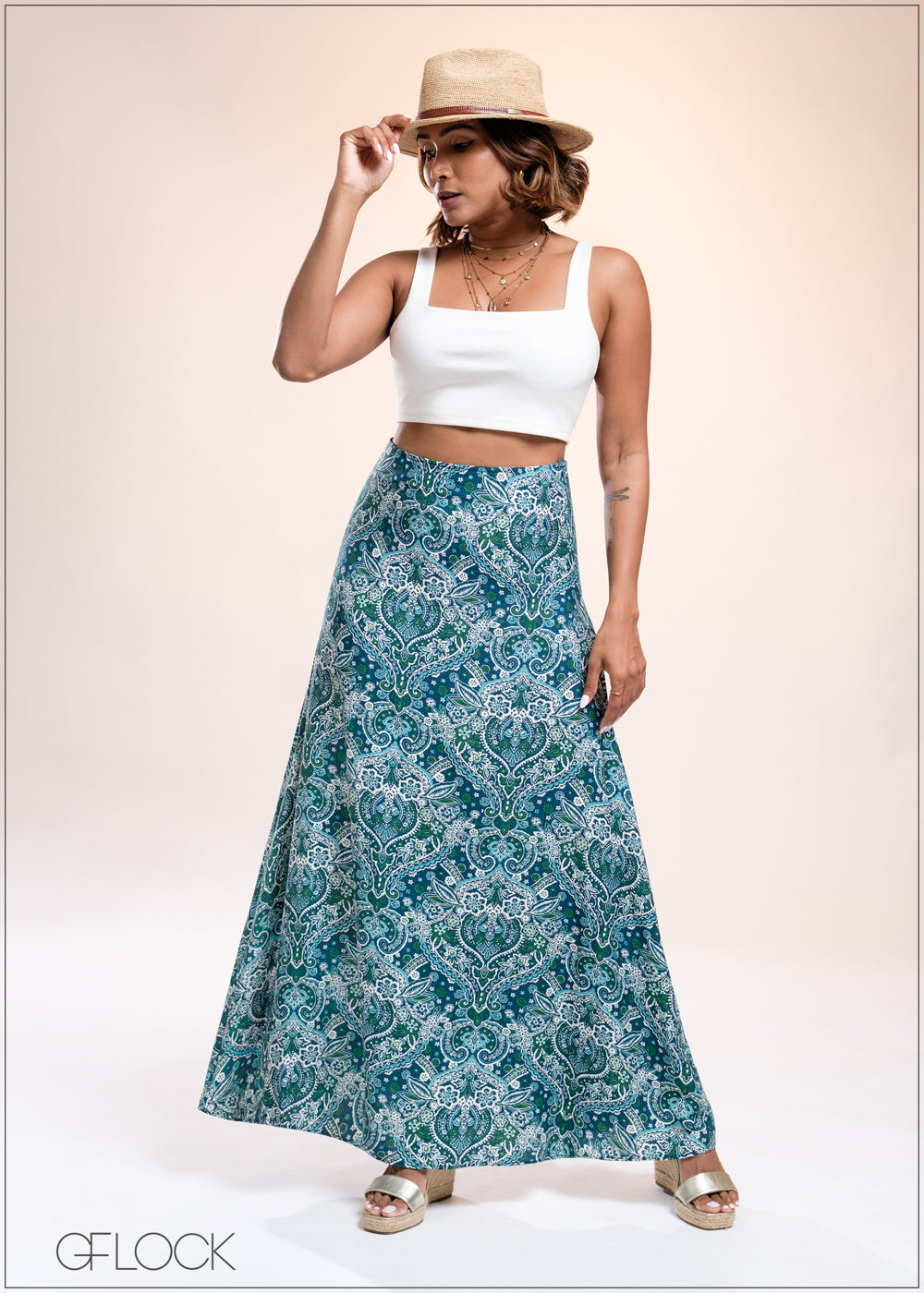 Paisley Printed Maxi Skirt - 040825