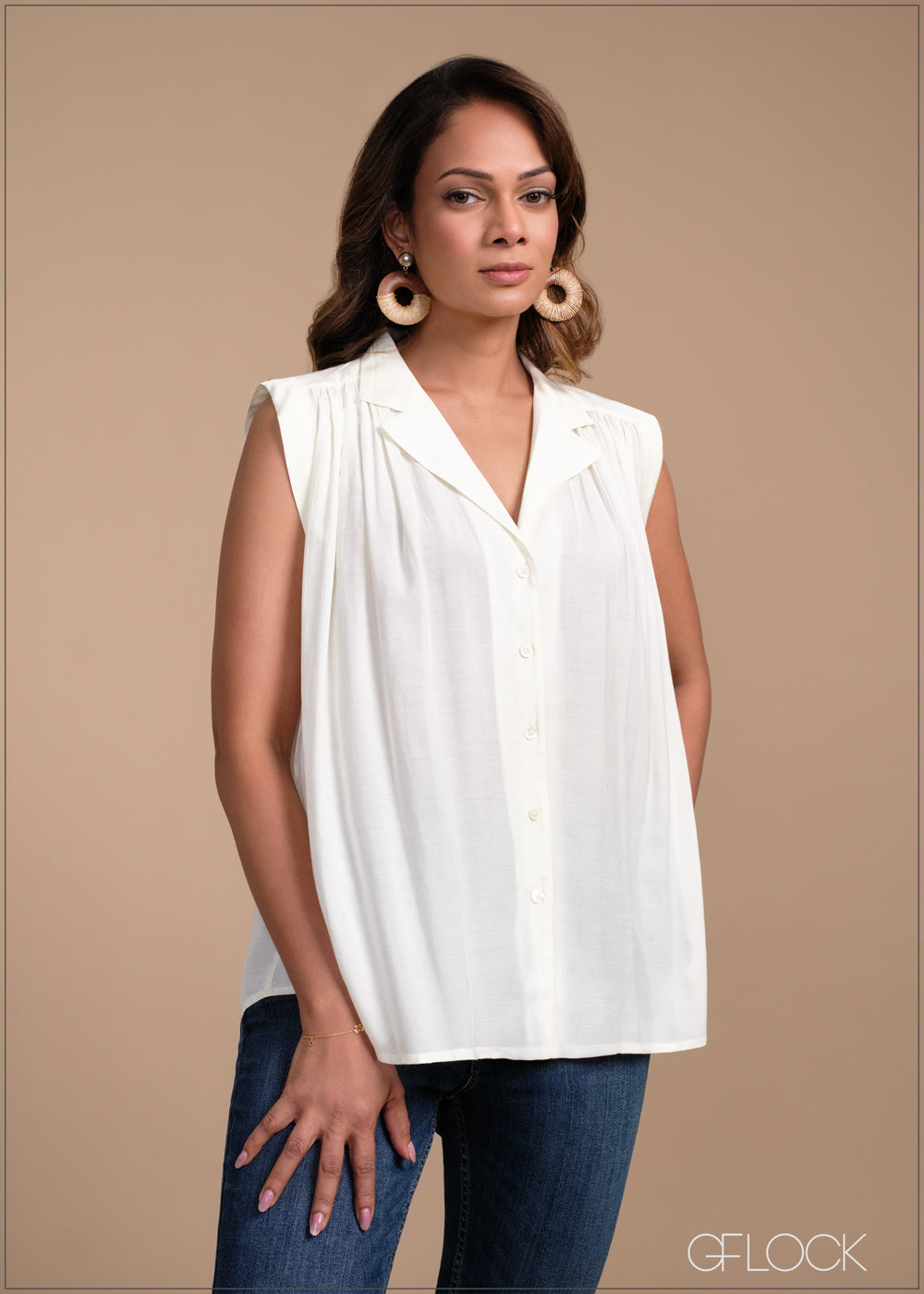 Camp Collar Sleeveless Top - 100425I