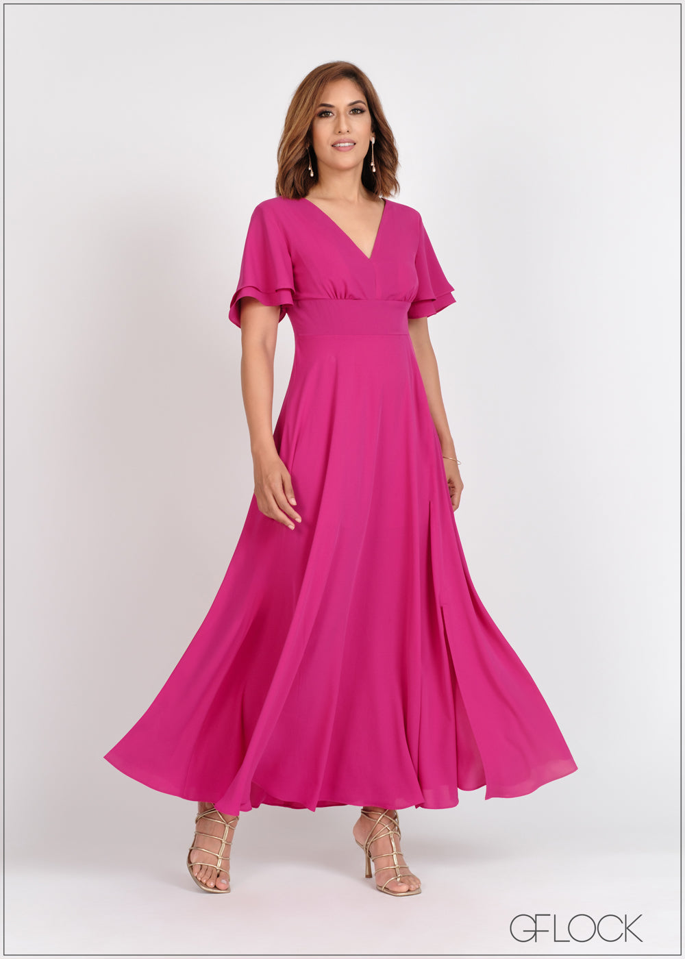 Flutter Sleeve Slit Detail Maxi Dress - 310524