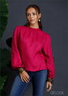 100% Genuine Linen Volumed Embroidered Top - 080124