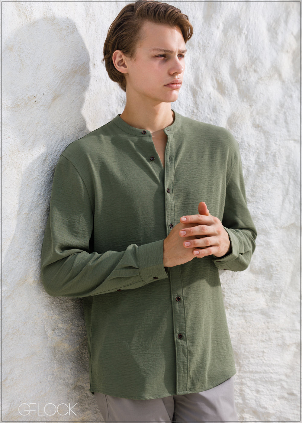 Chinese Collar Long Sleeve Shirt - 200224