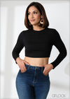 Long Sleeve Round Neck Crop Top - 220124