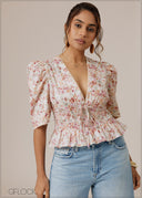 Lace Detailed V-Neck Top - 280926