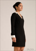 Collared Detailed Two Tone Mini Dress - 261026