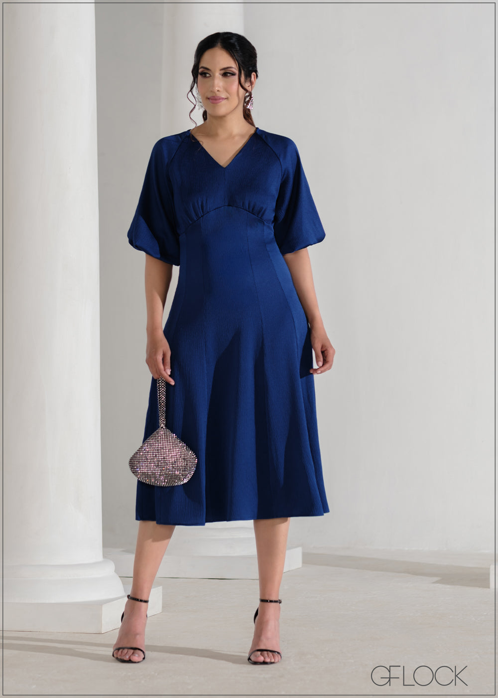 V-Neck Puff Sleeve Dress - 090625