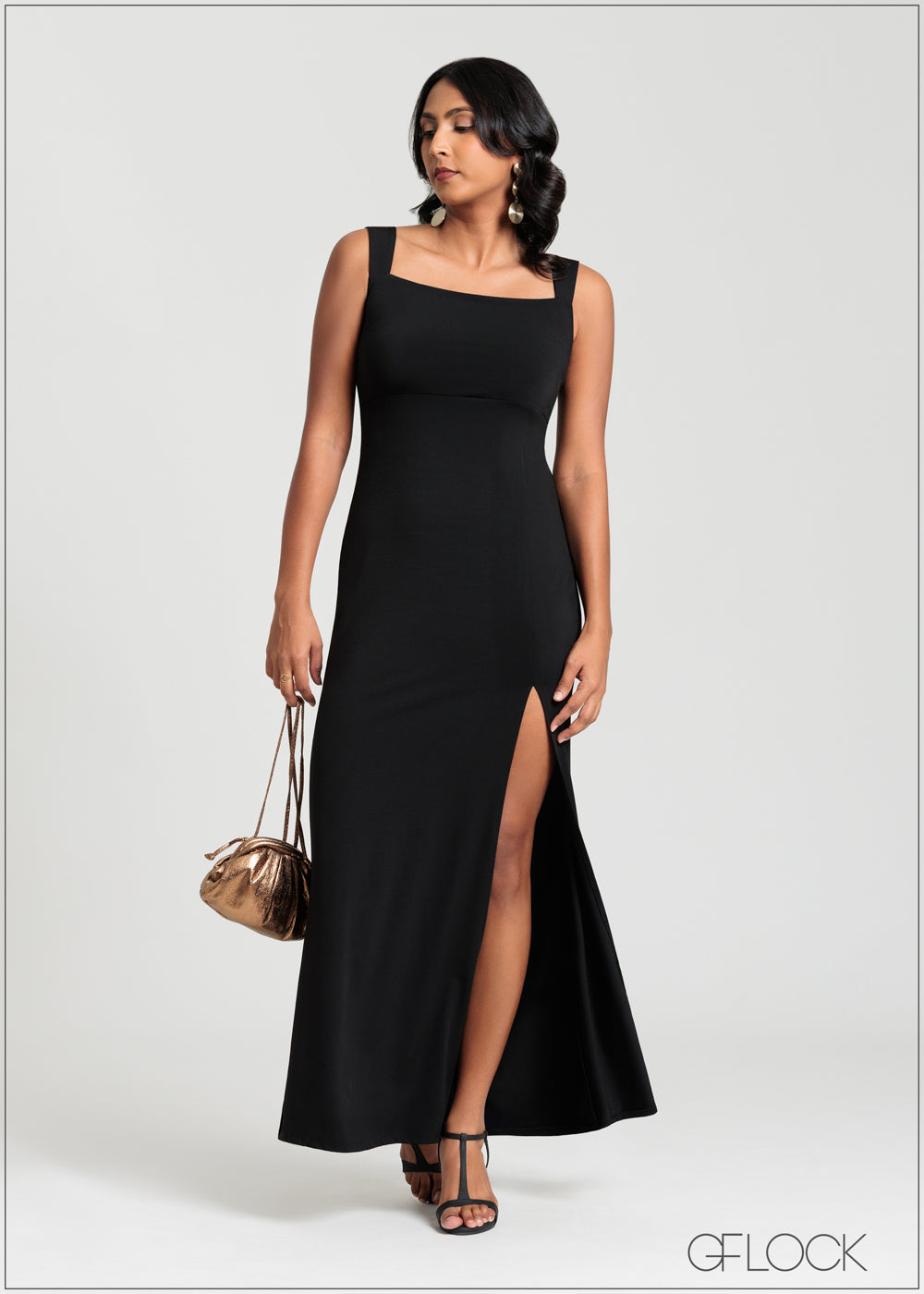 Square Neck Side Slit Maxi Dress - 140725