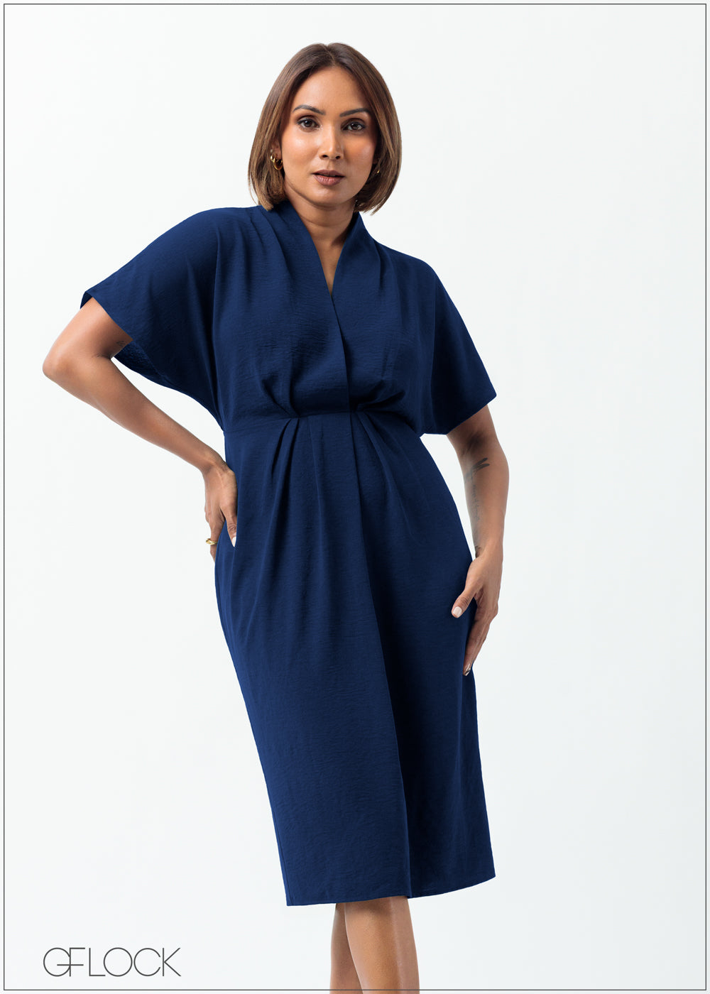 Batwing Sleeve Pleated Dress - 160625