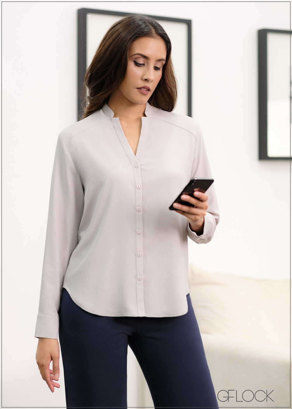 Long Sleeve Neck Detail Top - 250823