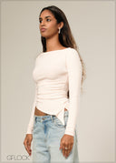 Side Ruched Rib Top - 161026