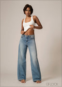 Mid Blue Wide Leg Jean - Long Length - 220826D