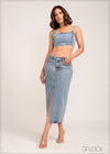 Denim Smocked Crop Top - 301223