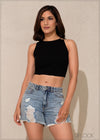 Ring Detail Rib Crop Top - 201223