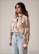 Long Sleeve Printed Crop Shirt - 150626