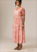 Puff Sleeve Printed Dress - 110926