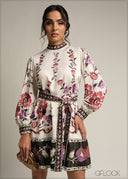Crew Neck Puff Sleeve Mini Dress - 231026