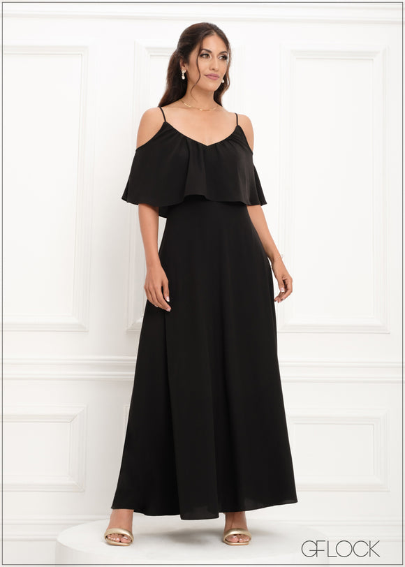 Off The Shoulder Frill Detailed Maxi Dress - 290923