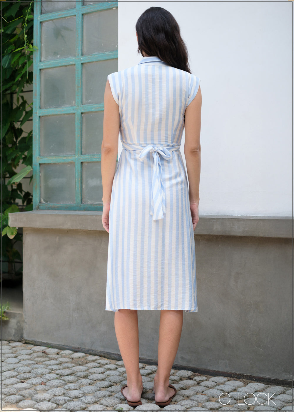 Stripe Printed Belt Dress - 040425