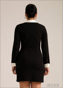 Collared Detailed Two Tone Mini Dress - 261026
