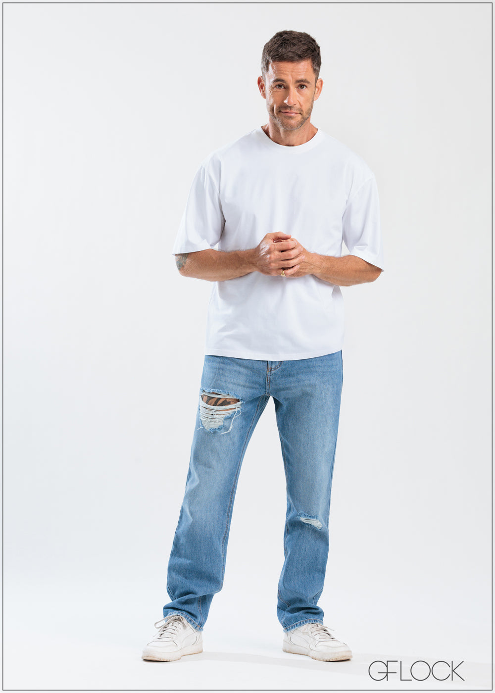 Straight Leg Ripped Jean - Short Length - 250625