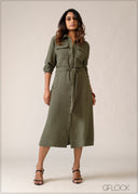 Solid Shirt Dress - 150626