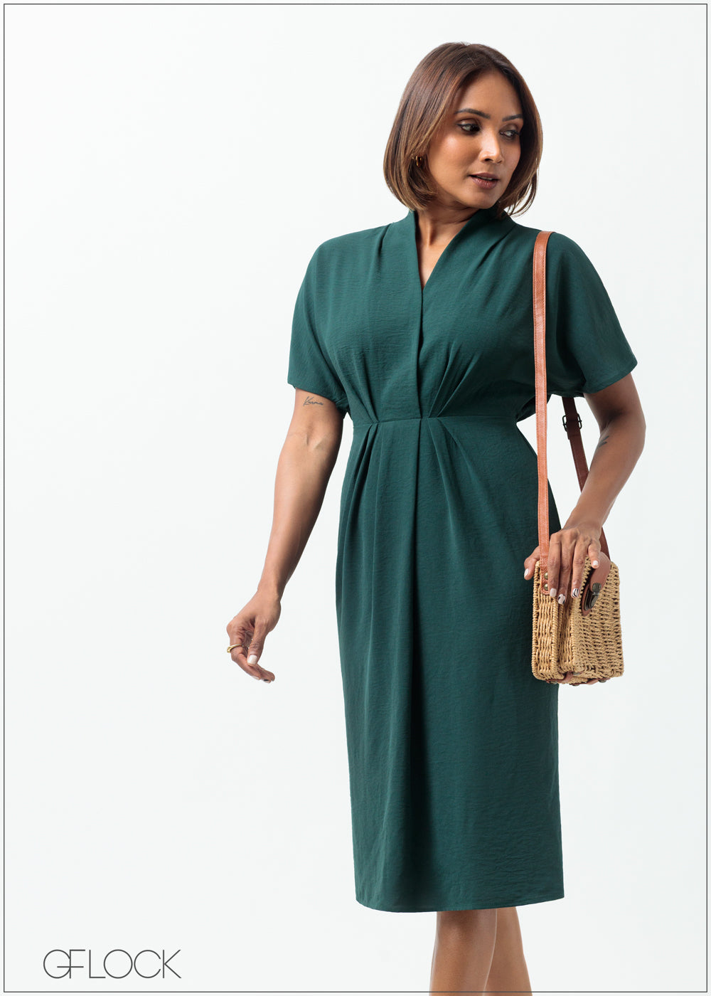 Batwing Sleeve Pleated Dress - 160625