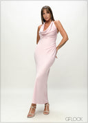 Trim Detail Halter Maxi Dress - 090226