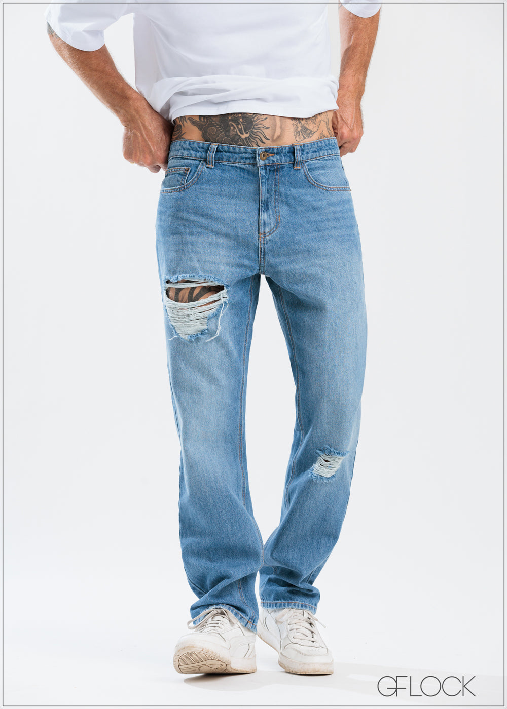 Straight Leg Ripped Jean - Short Length - 250625