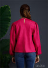 100% Genuine Linen Volumed Embroidered Top - 080124