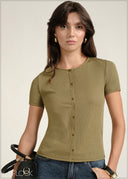 Button Down Rib T-Shirt - 030826