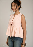 Sleeveless Tie Detailed Peplum Top - 301026