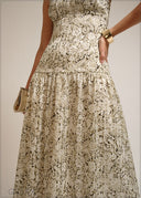 Beige and green floral, low waist maxi dress
