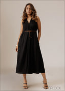 V-Neck Midi Dress - 280926