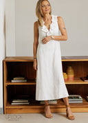 Linen Sleeveless Floral Neck Detail Dress - 160926