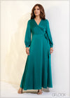 Balloon Sleeved Flared Tie-Up Maxi Dress - 091223