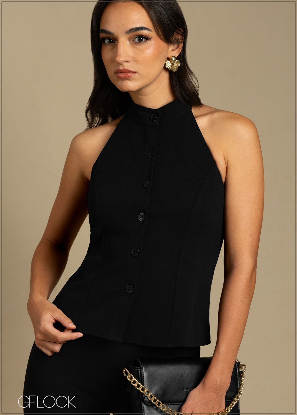 High Neck Blazer Top - 240925