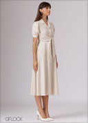 Front Tie-Up Midi Dress - 080526