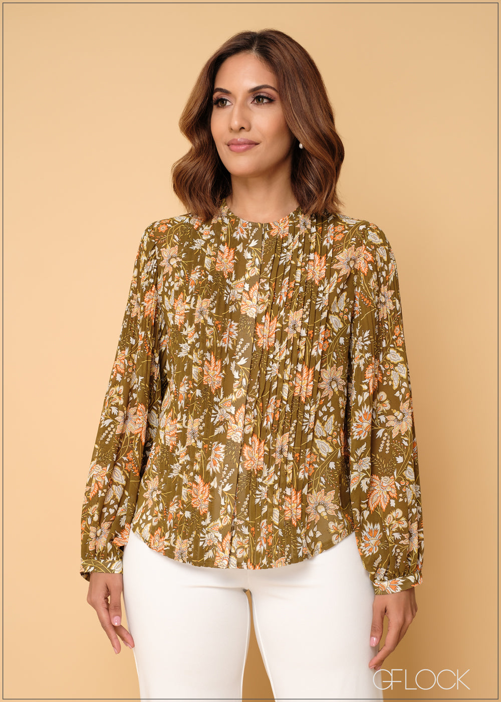 Pleat Detail Printed Blouse - 050624