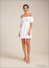 Off Shoulder Lantern Sleeve Mini Dress - 100723