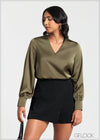 Puffed Sleeve V-Neck Top - 140725