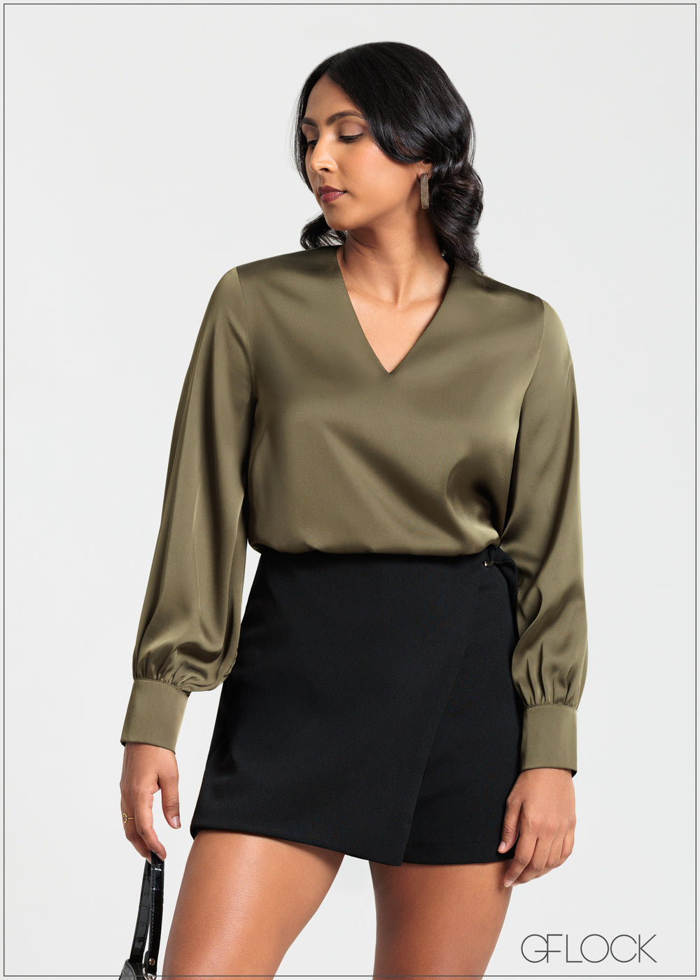 Puffed Sleeve V-Neck Top - 140725