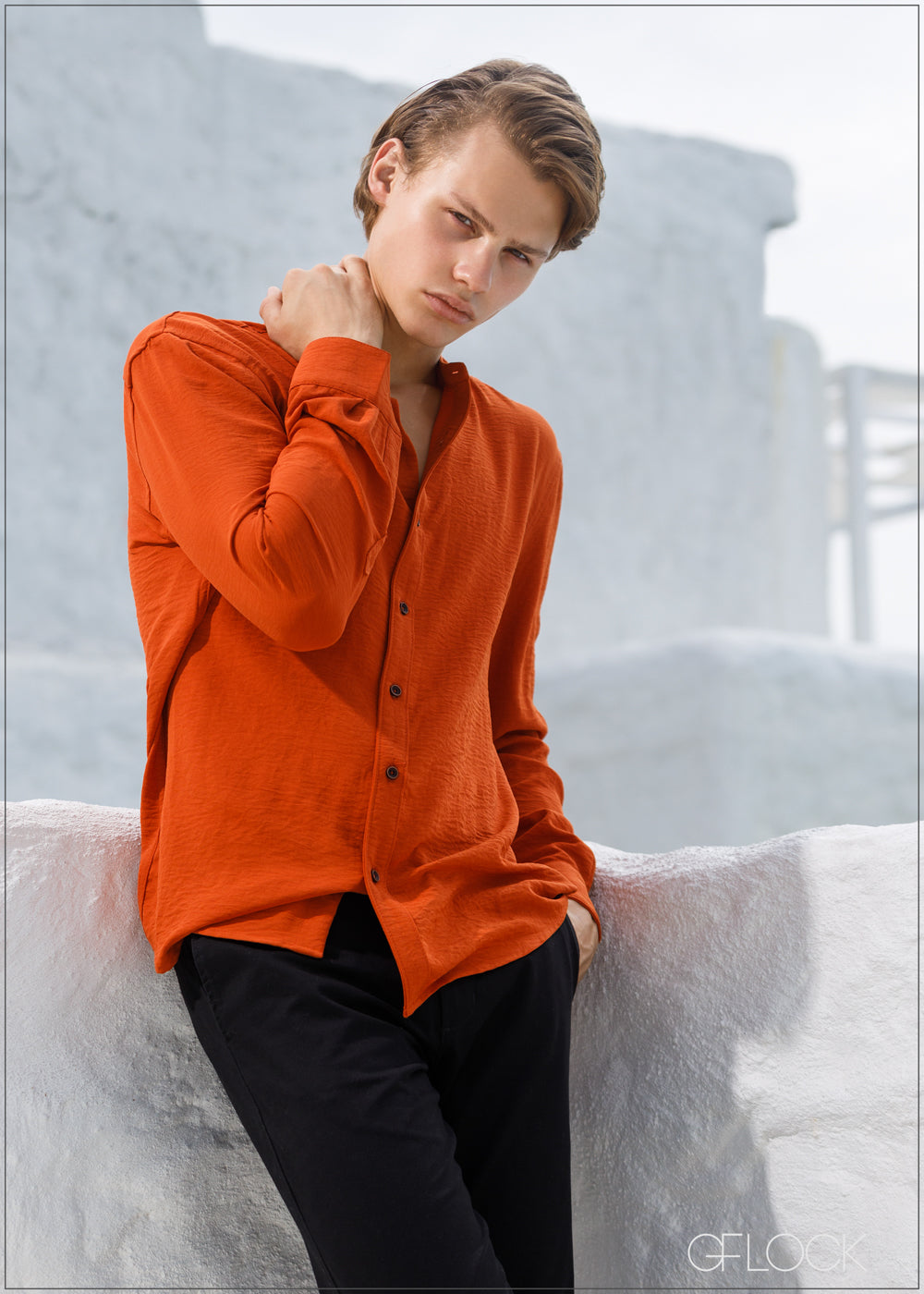Chinese Collar Long Sleeve Shirt - 200224