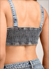 Denim Smocked Crop Top - 301223