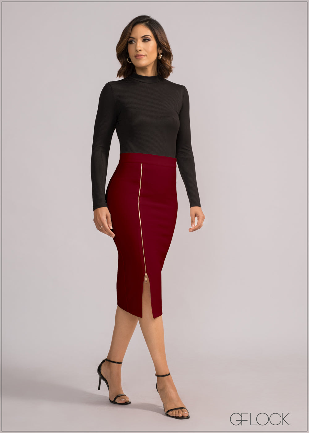 High Waisted Adjustable Slit Midi Skirt - 200424