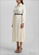 Puff Sleeved Pleated Maxi Dress - 051026