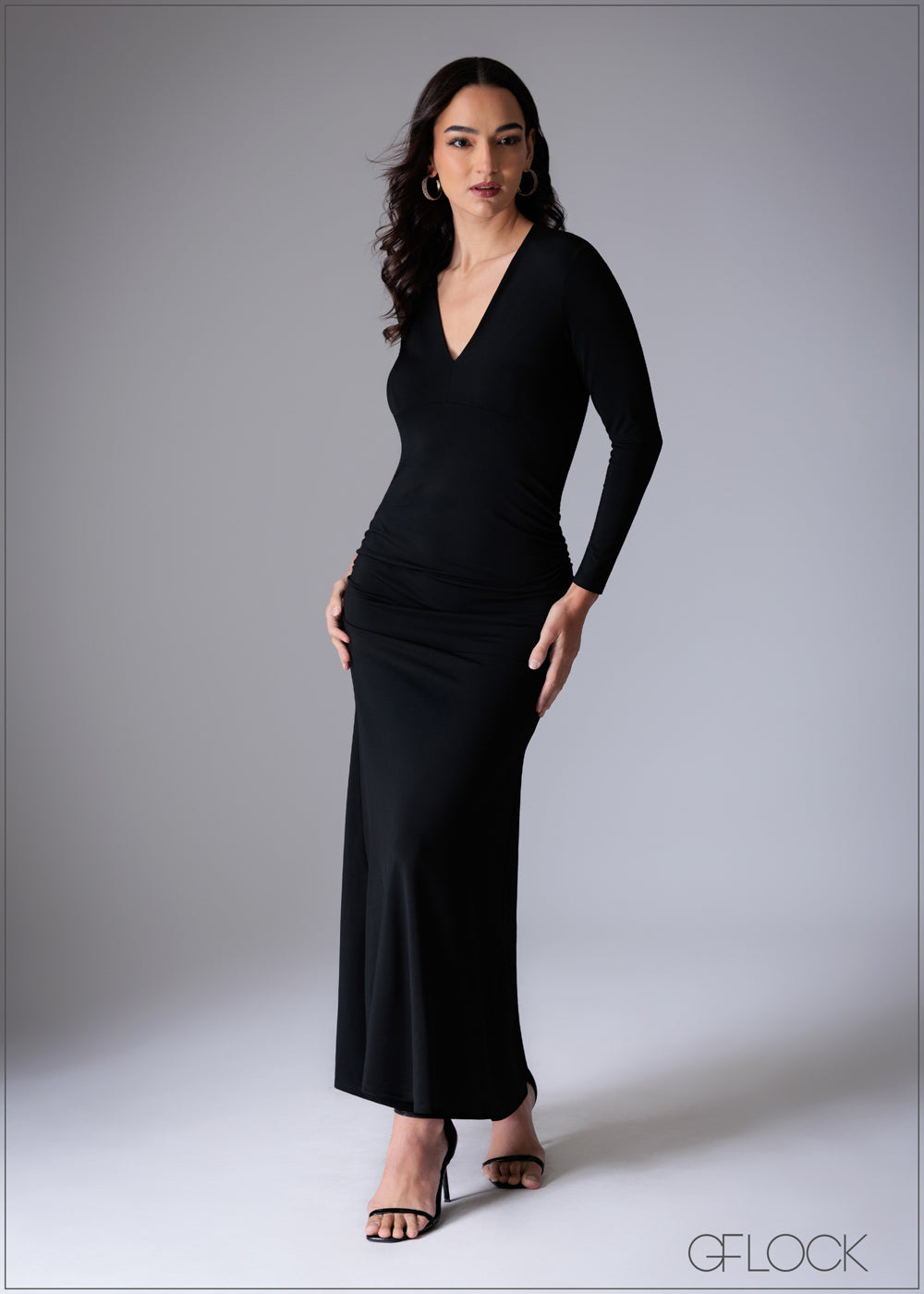 Side Ruched Long Sleeve Maxi Dress - 110725